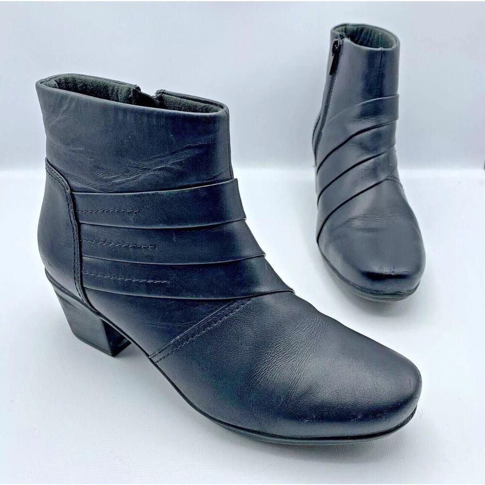 Clarks New Hope Rest Black Leather Ankle Boots Zip Ultimate Comfort Womens 9M